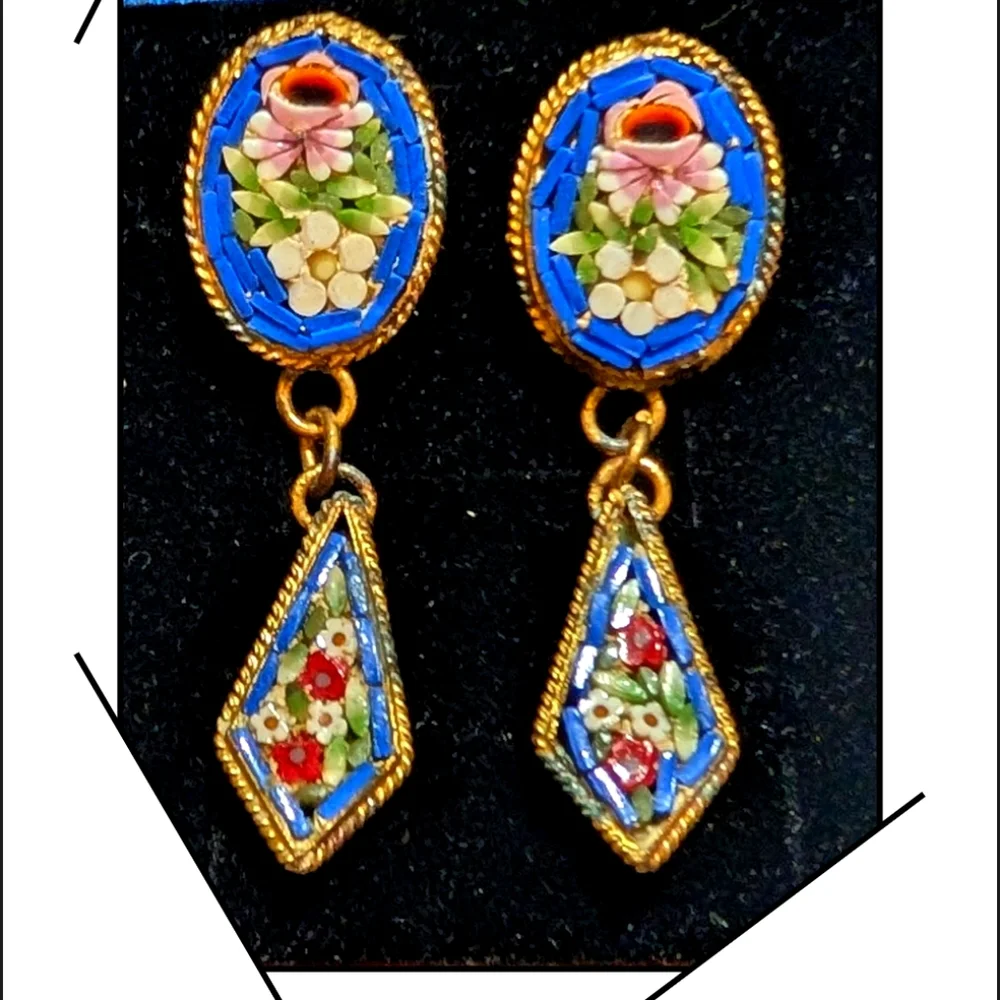 Antique Italian Micromosaic Dangle Earrings - Picture 6 of 6